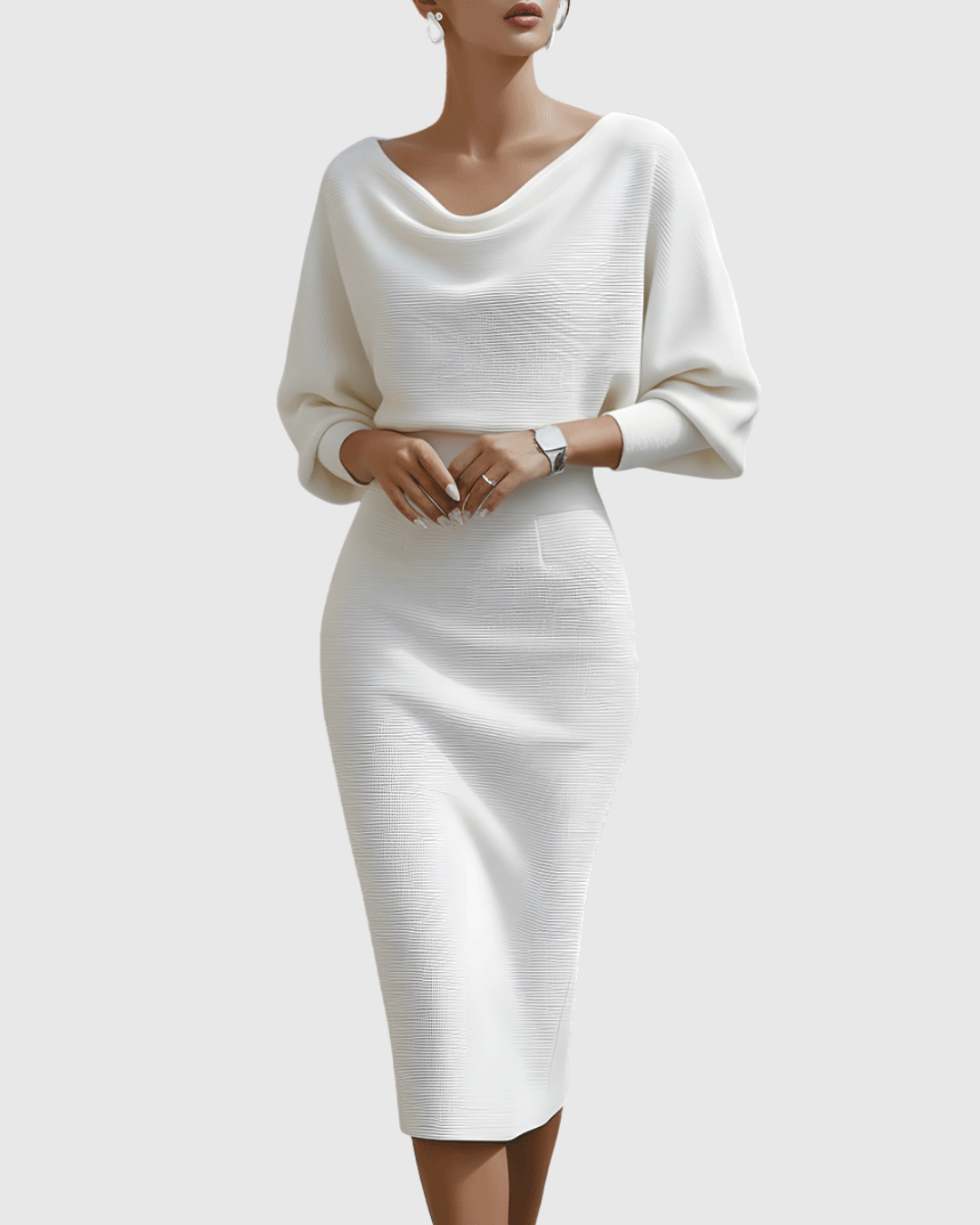 Isméria White Draped Batwing Midi Dress - view 7