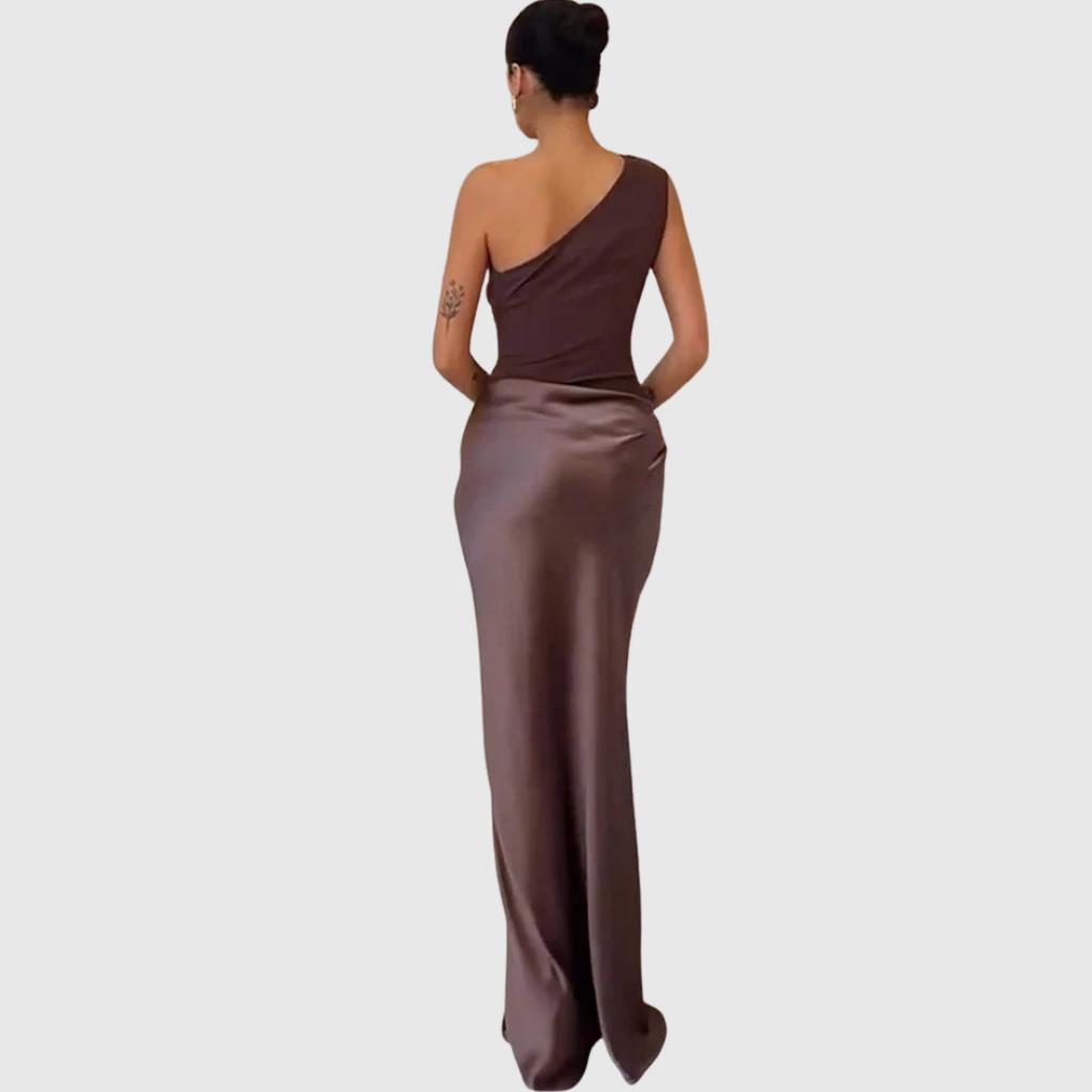 Aleida One-Shoulder Satin Maxi Dress - view 8