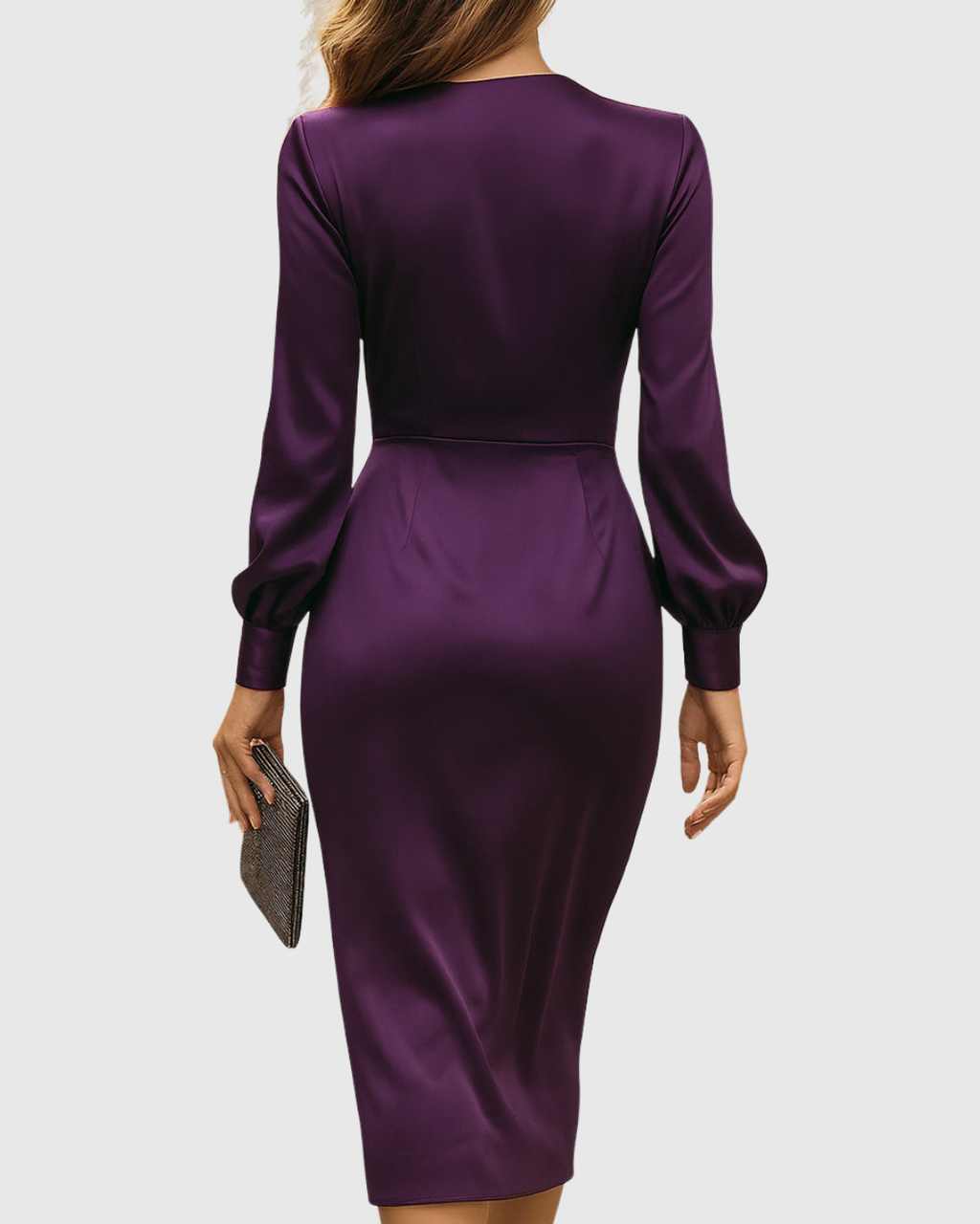 Cerelia Deep Plum Satin Wrap Midi Dress - view 4