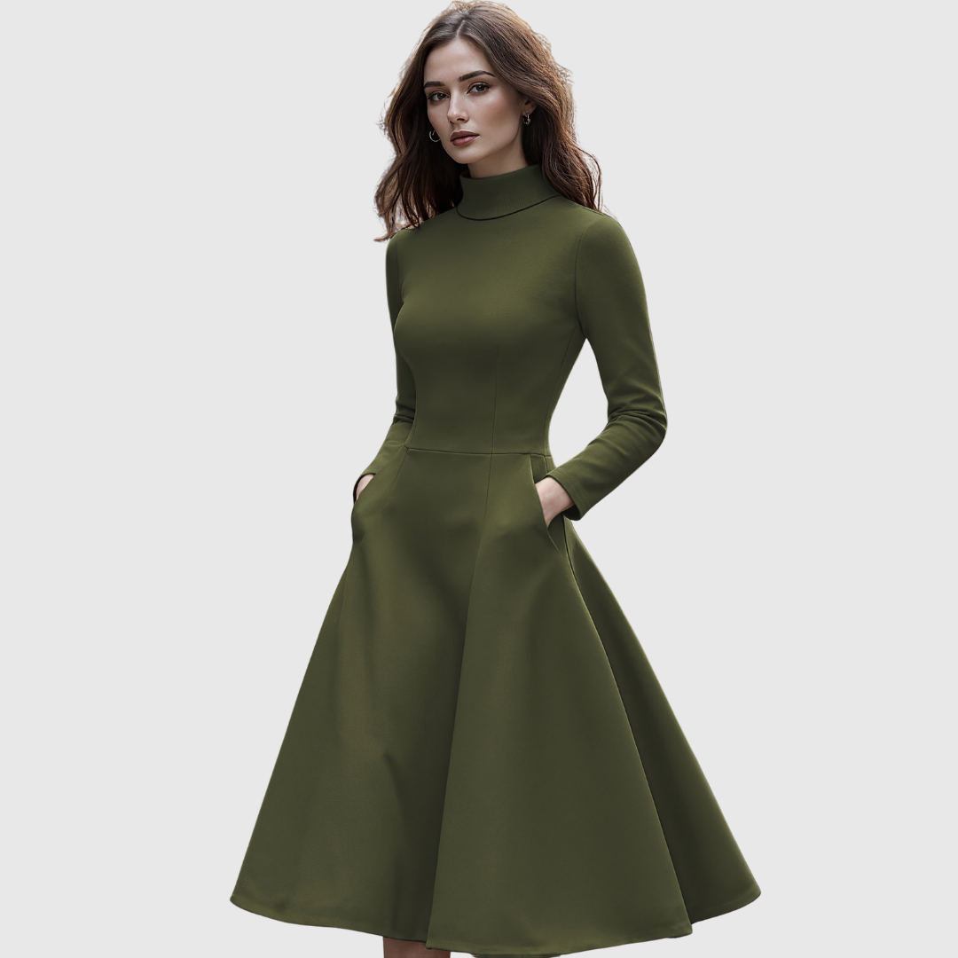 Lillie High Neck Long Sleeve A-Line Dress - view 7