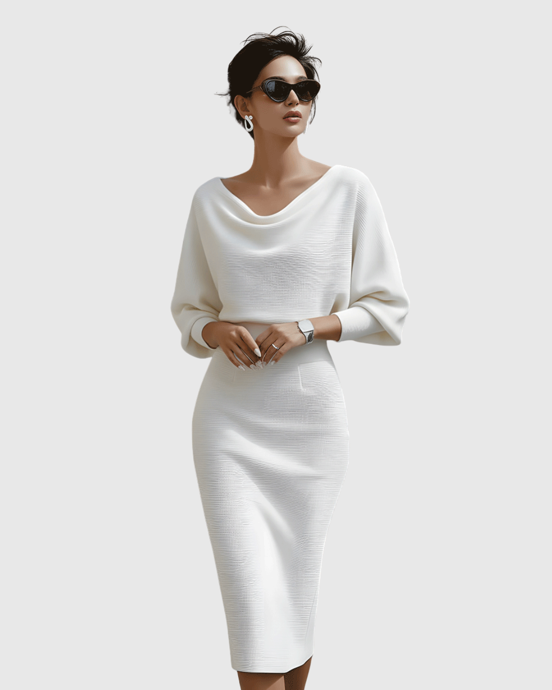 Isméria White Draped Batwing Midi Dress - view 8