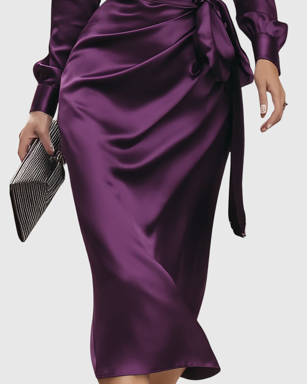 Cerelia Deep Plum Satin Wrap Midi Dress - view 3