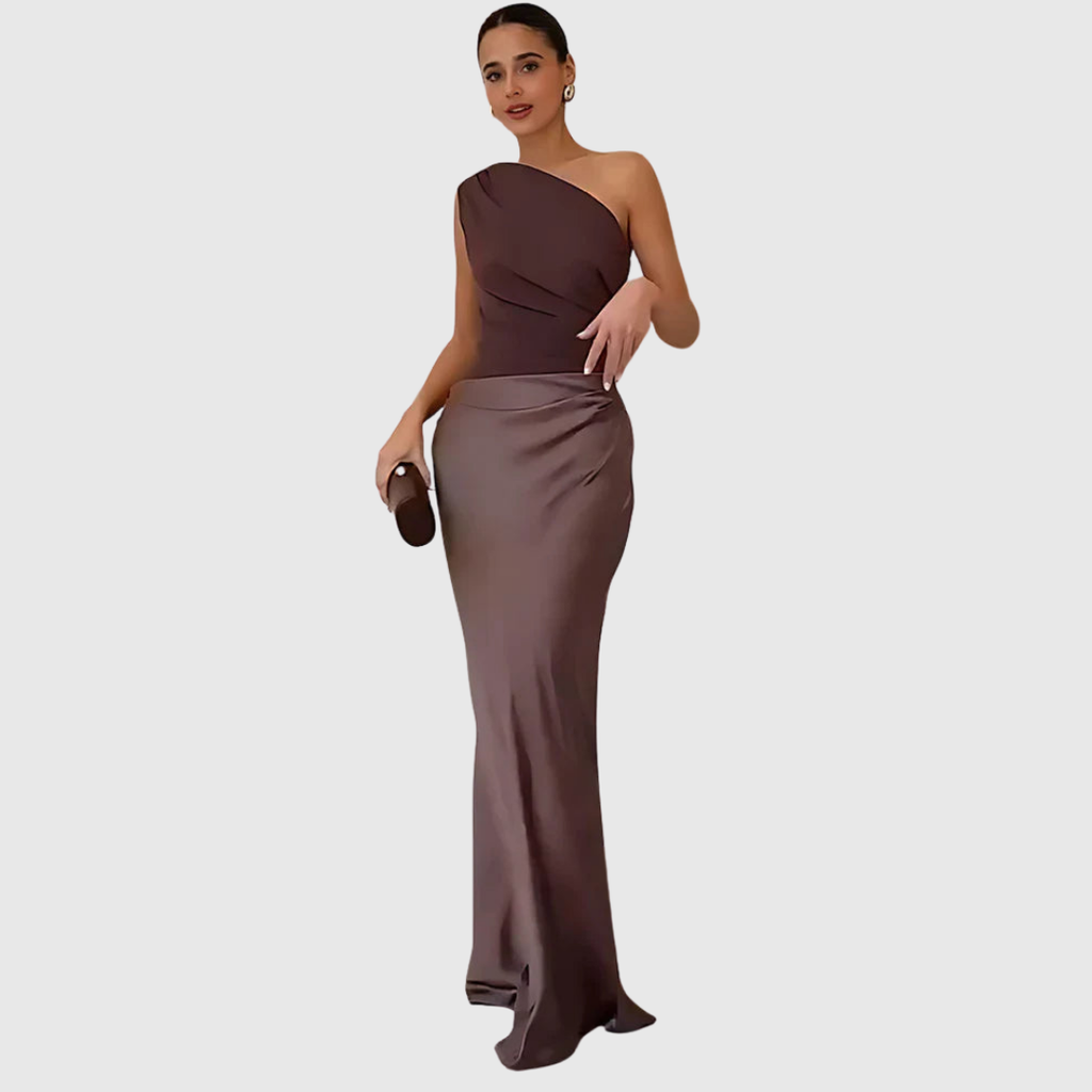 Aleida One-Shoulder Satin Maxi Dress - view 7
