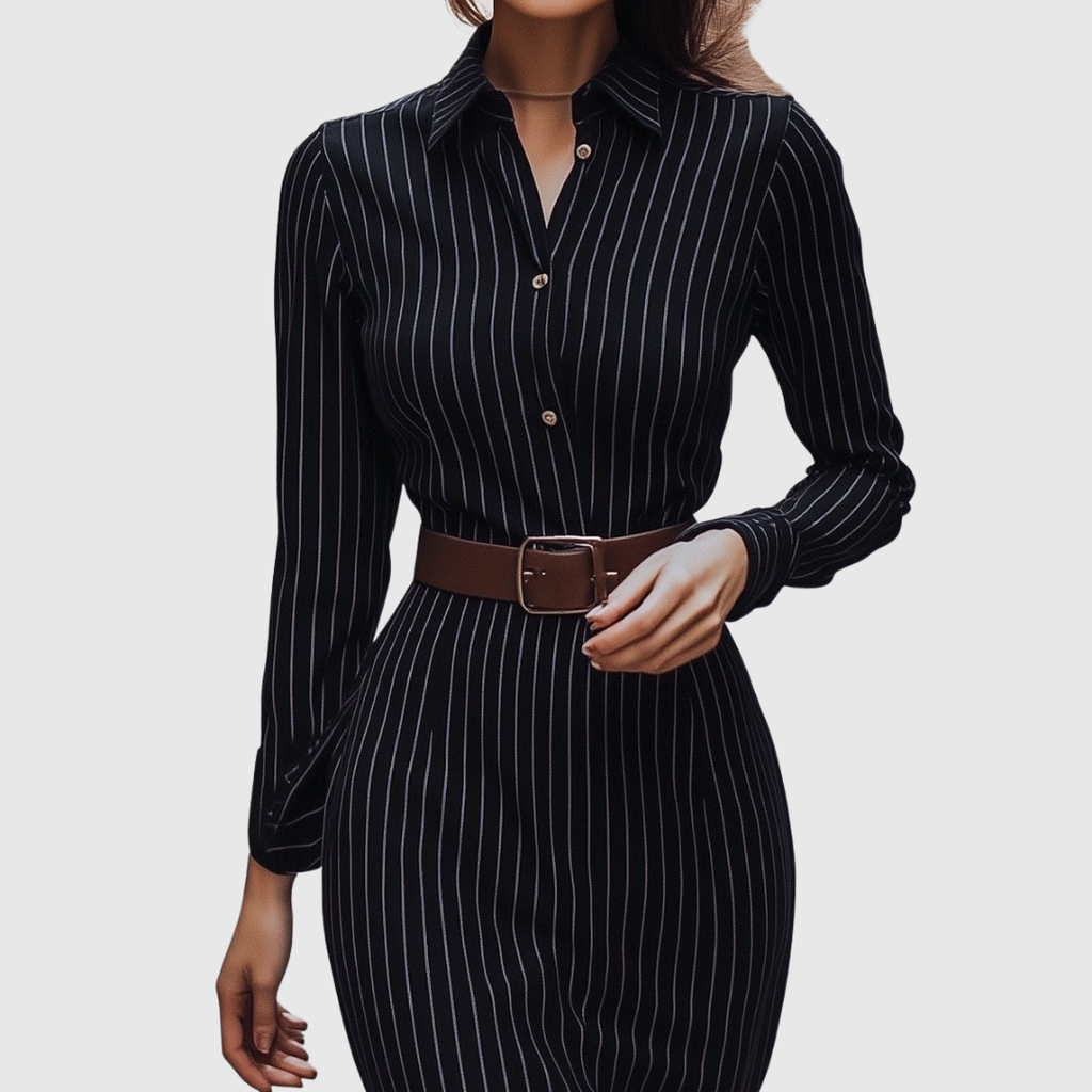 Poppy Black Pinstripe Shirt Dress - Ciela Vere