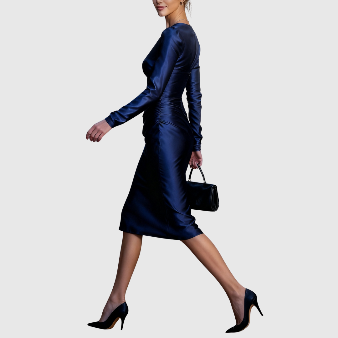 Sirene Midnight Satin Evening Gown - view 3