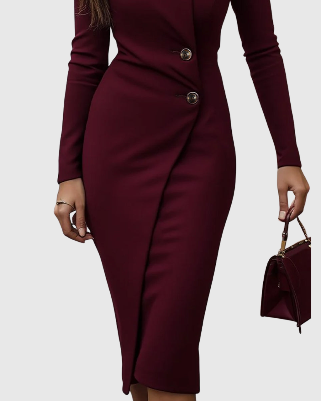 Luned Burgundy Wrap-Style Buttoned Midi Dress - view 4