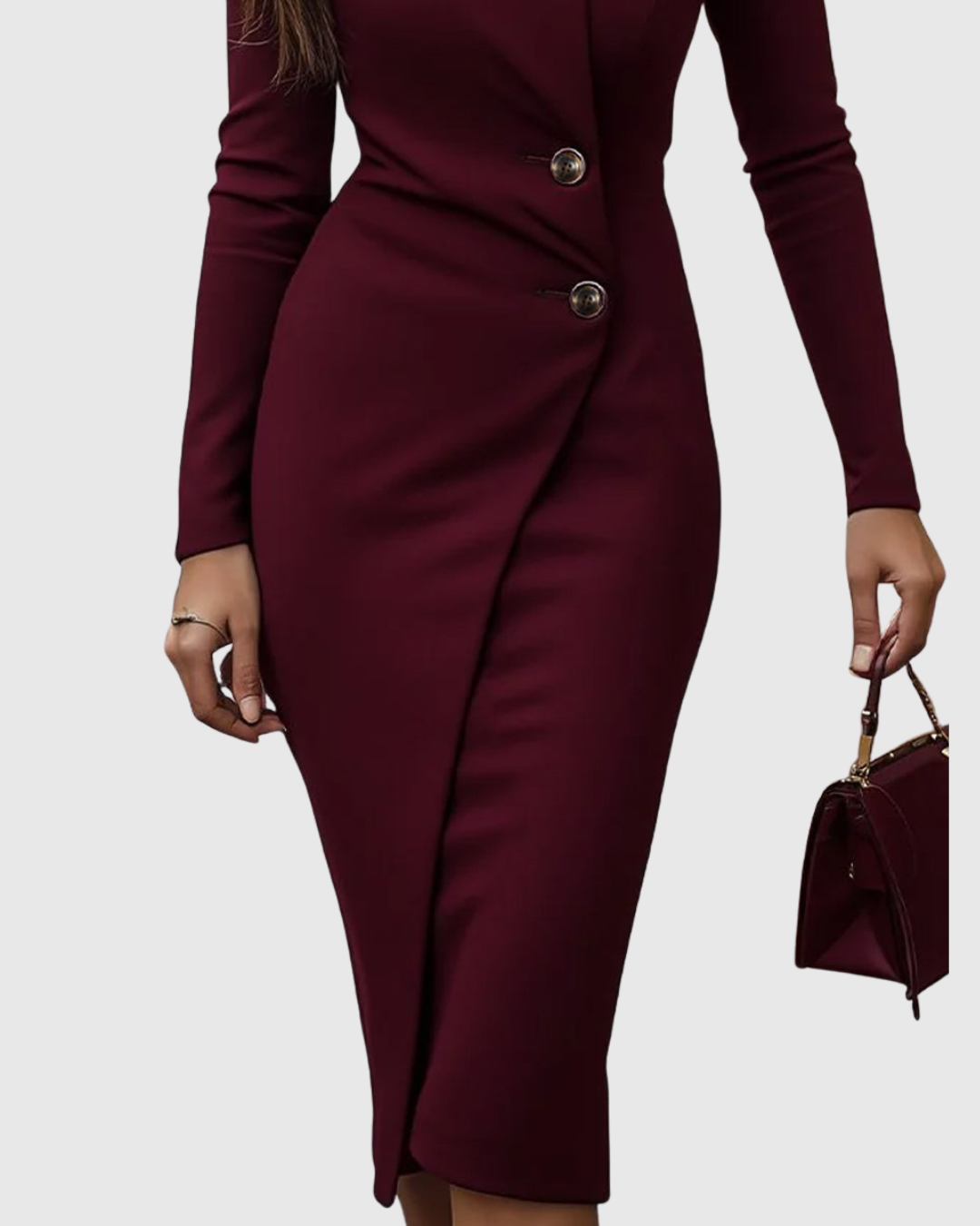 Luned Burgundy Wrap-Style Buttoned Midi Dress - view 4