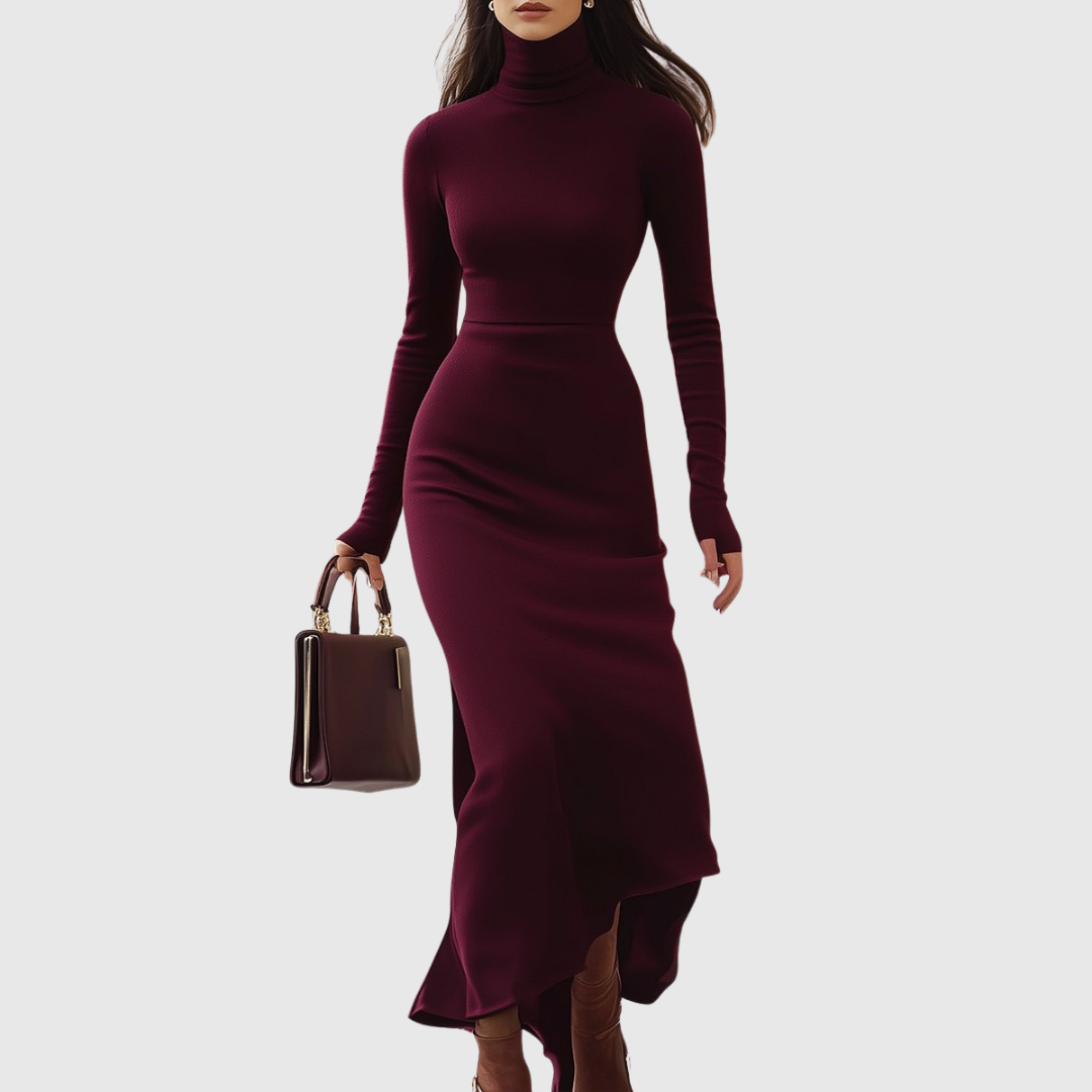 Isabelle Burgundy Turtleneck Dress - view 3