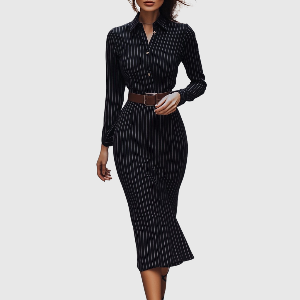 Poppy Black Pinstripe Shirt Dress - view 2