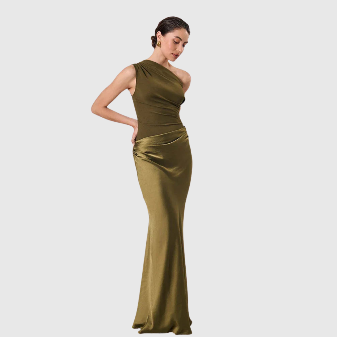 Aleida One-Shoulder Satin Maxi Dress - view 9