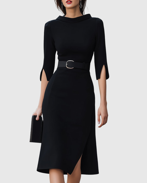 Blythewyn Classic Black Midi Dress - Ciela Vere