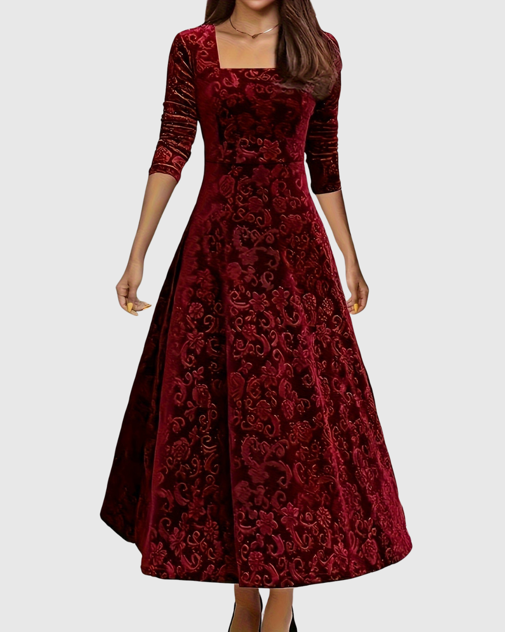Vespera Graceful Floral Midi Dress - Ciela Vere