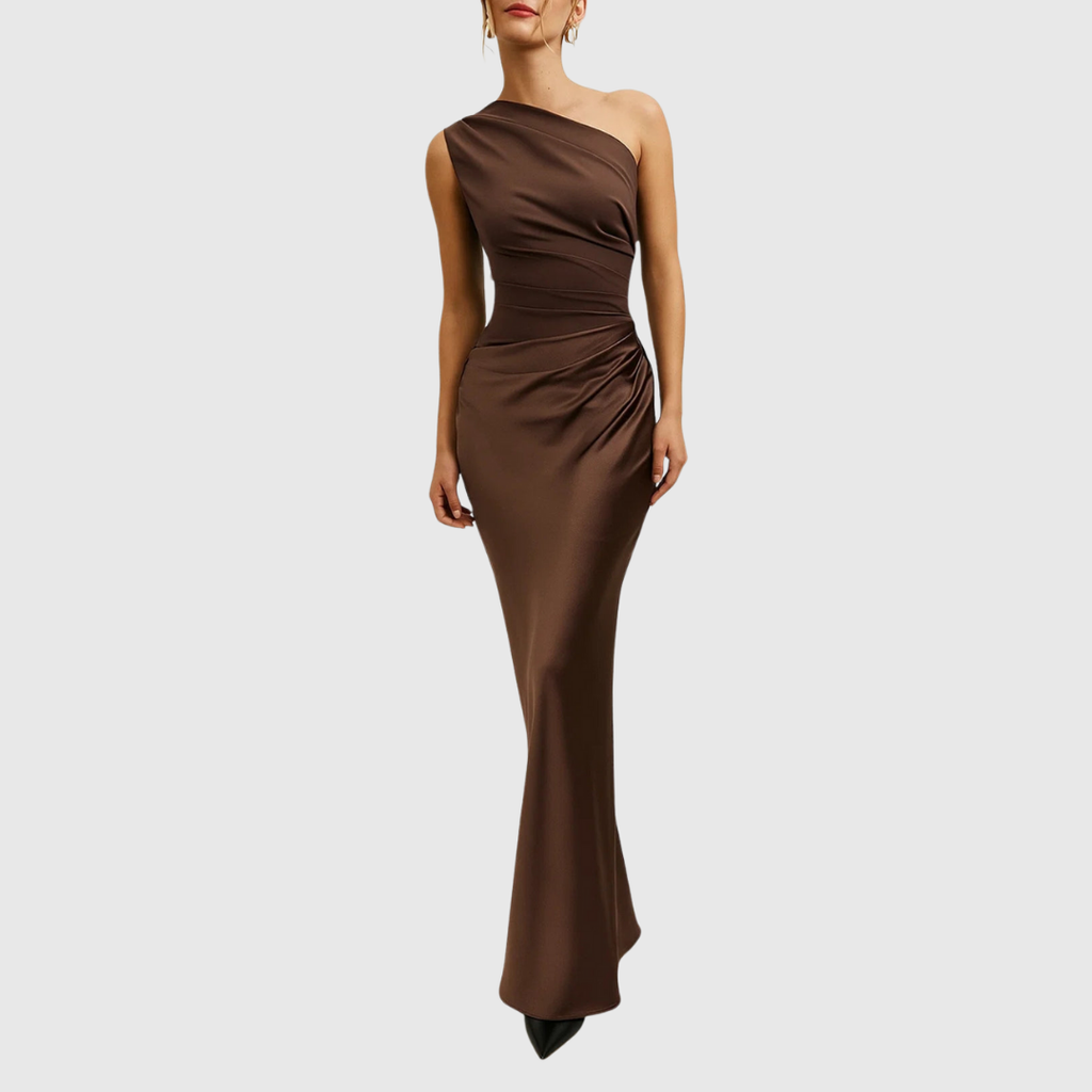 Elara Satin Asymmetric Evening Gown - Ciela Vere