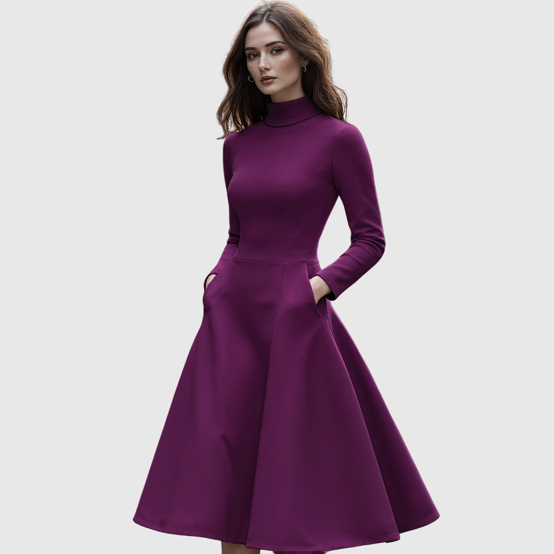 Lillie High Neck Long Sleeve A-Line Dress - view 4