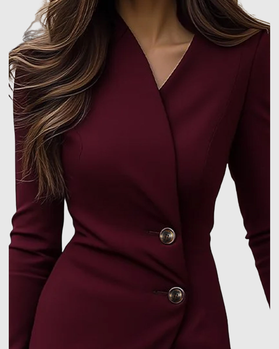 Luned Burgundy Wrap-Style Buttoned Midi Dress - view 2