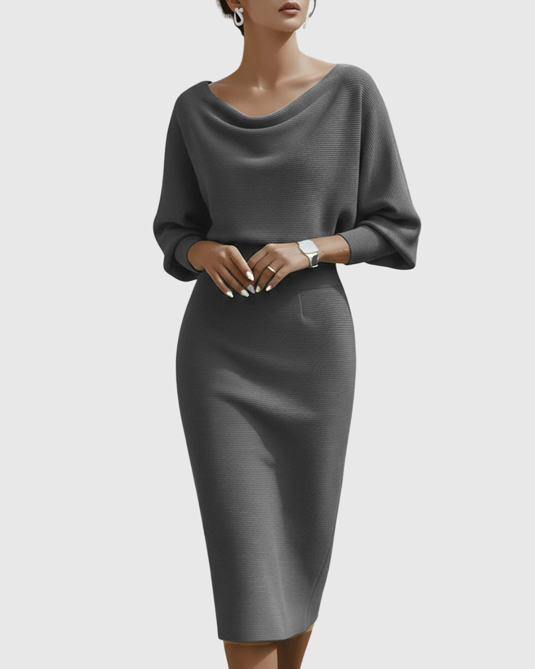 Isméria White Draped Batwing Midi Dress - view 5