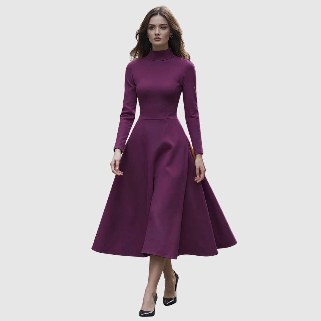 Lillie High Neck Long Sleeve A-Line Dress - view 5
