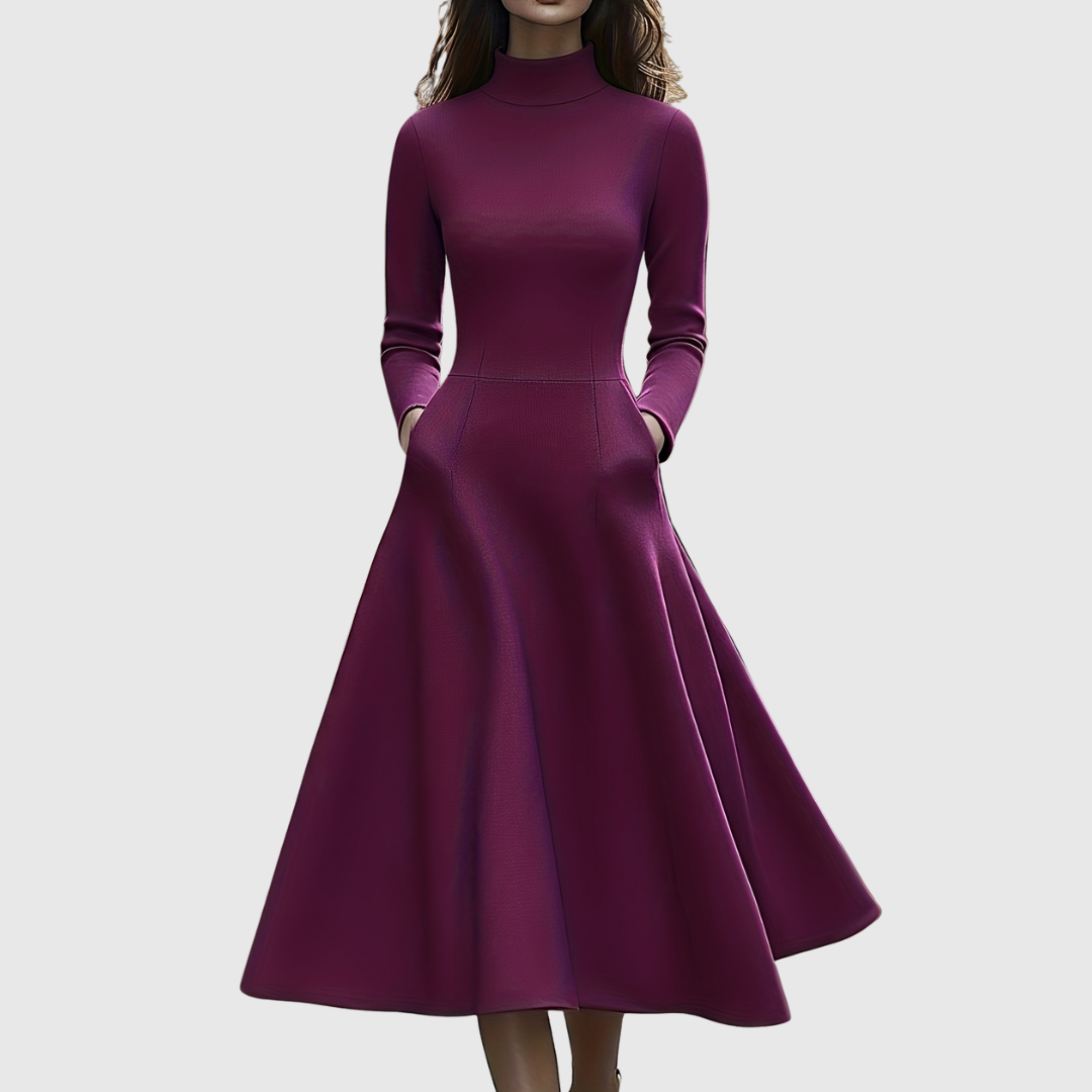 Lillie High Neck Long Sleeve A-Line Dress - view 6