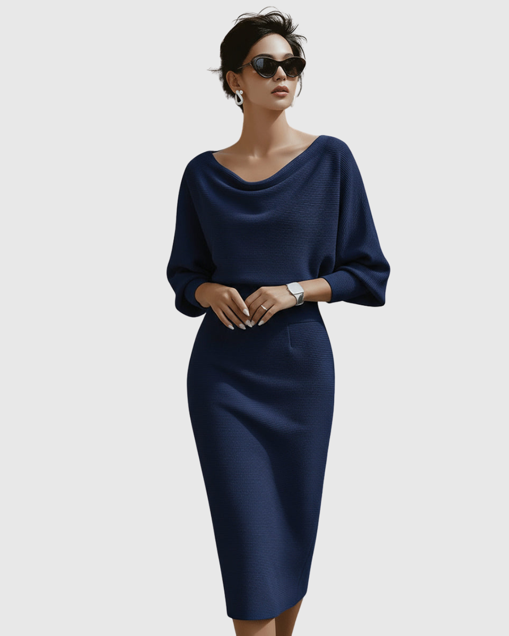 Isméria White Draped Batwing Midi Dress - Ciela Vere