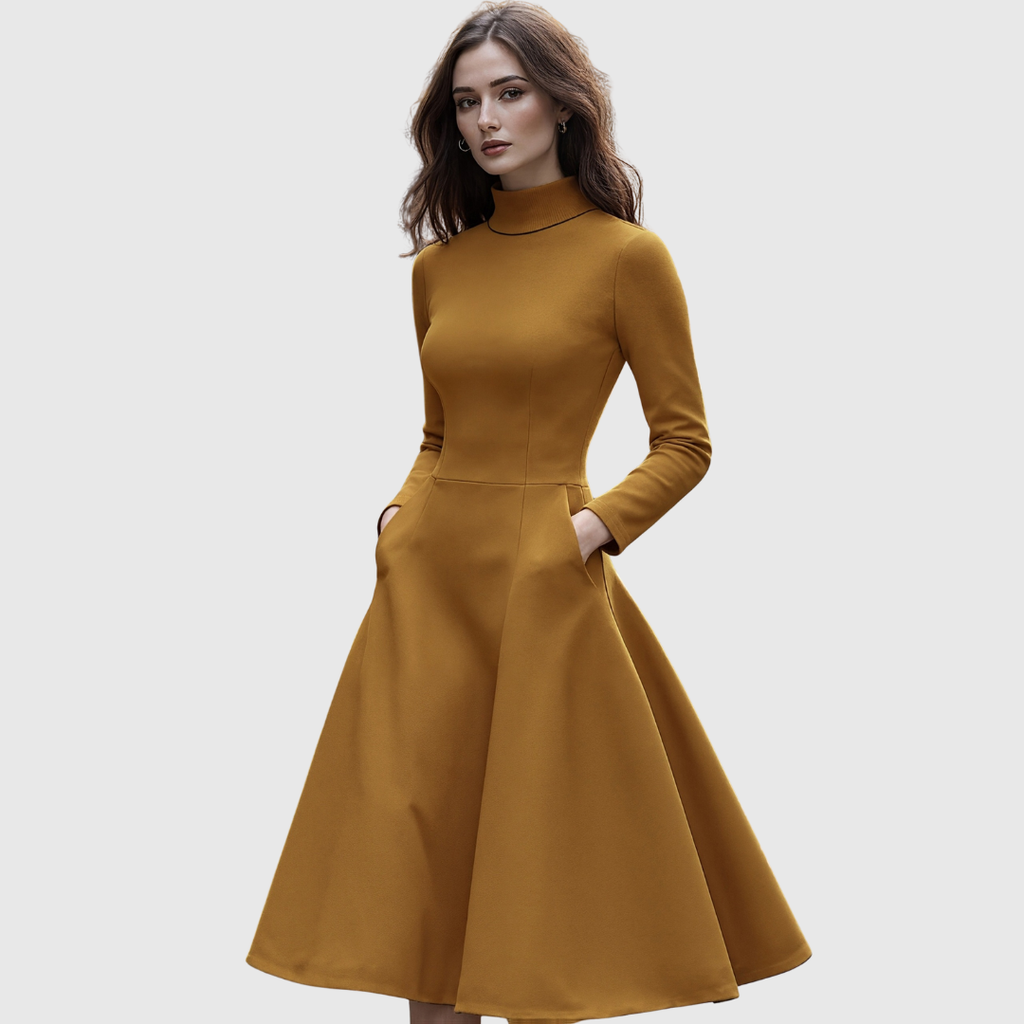 Lillie High Neck Long Sleeve A-Line Dress - Ciela Vere