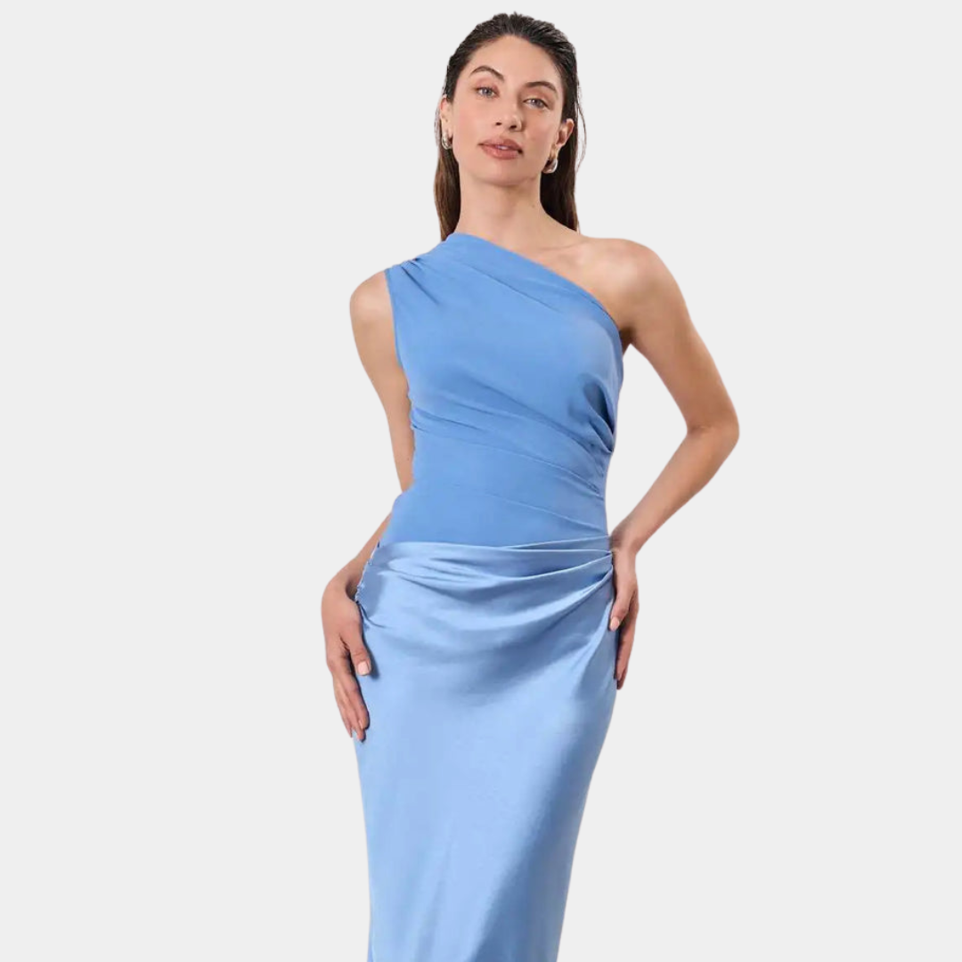 Aleida One-Shoulder Satin Maxi Dress - view 6