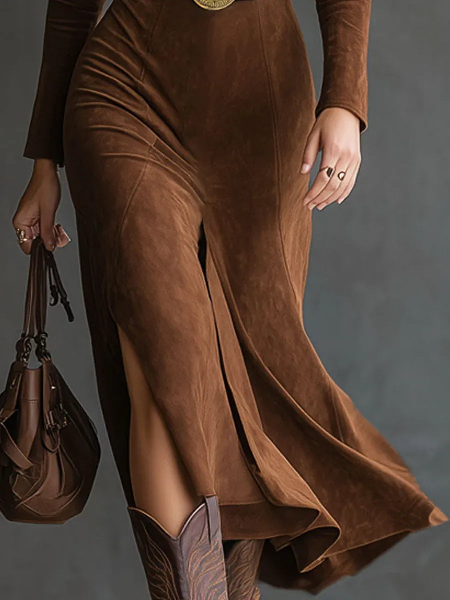 Felicity Belted Faux-Suede Midi Dress - view 3