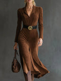 Felicity Belted Faux-Suede Midi Dress - Ciela Vere