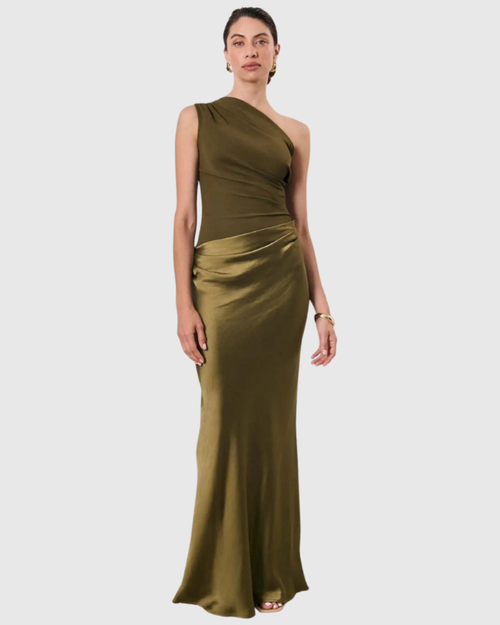Aleida One-Shoulder Satin Maxi Dress - Ciela Vere