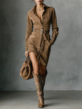 Marigold Belted Suede Midi Dress - Ciela Vere