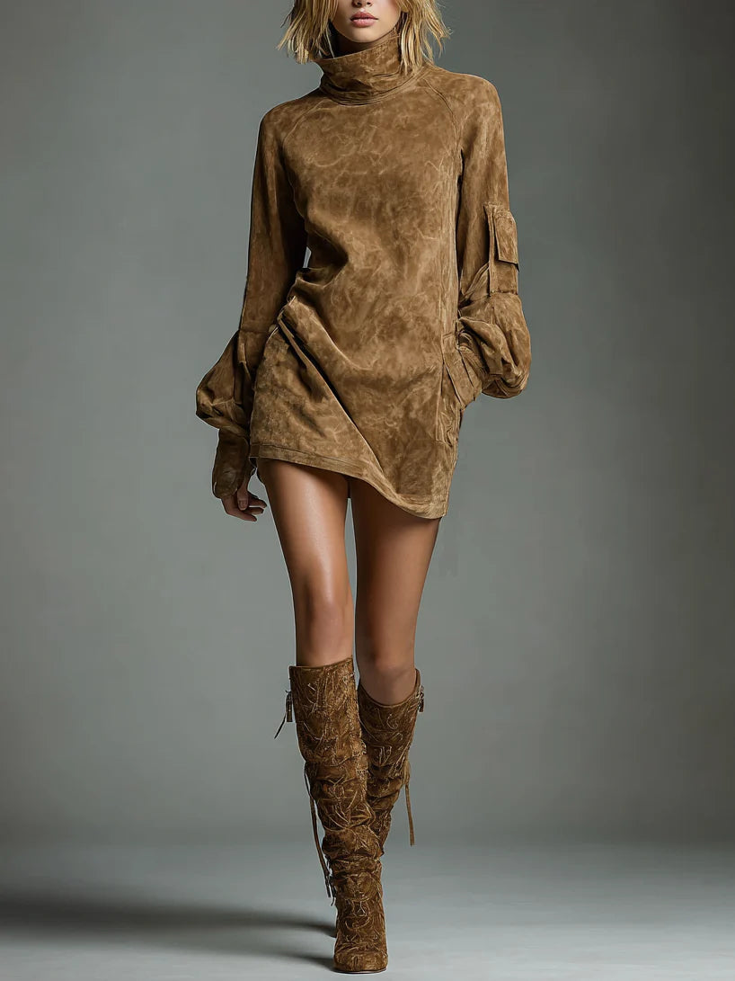 Hilda Suede Turtleneck Dress - Ciela Vere