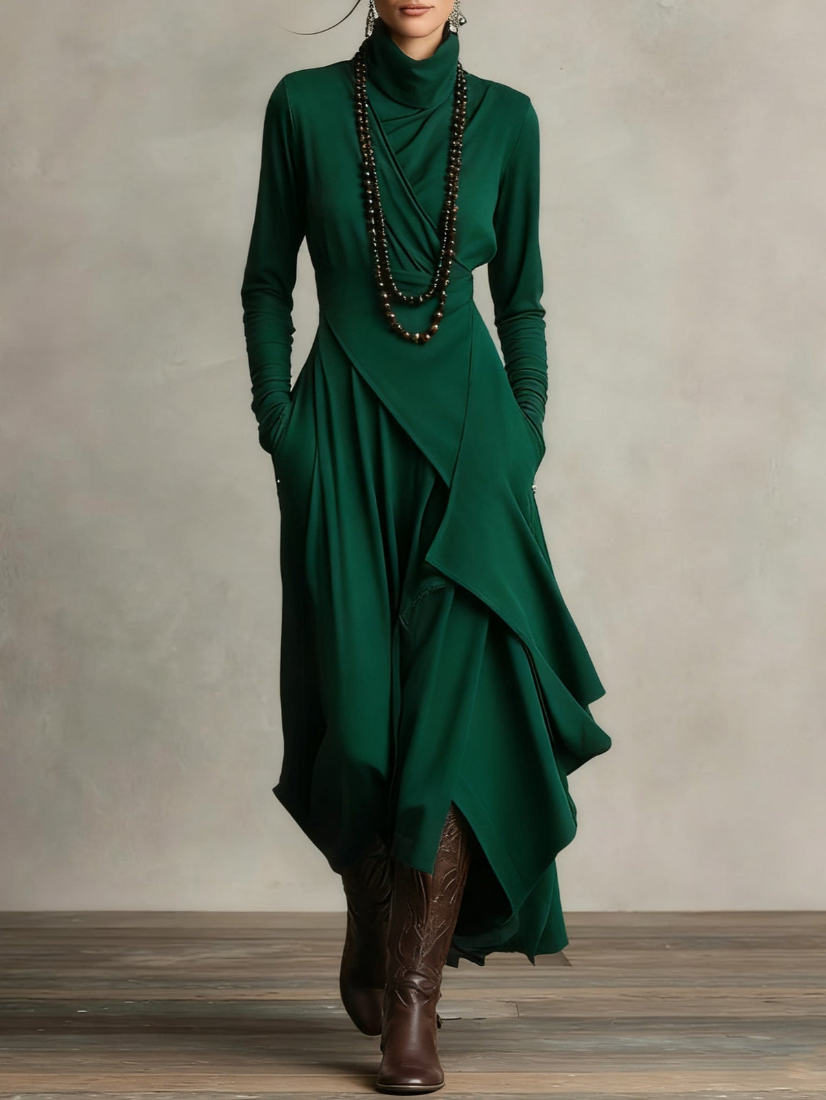 Irene Asymmetrical Pleated Maxi Dress - view 11
