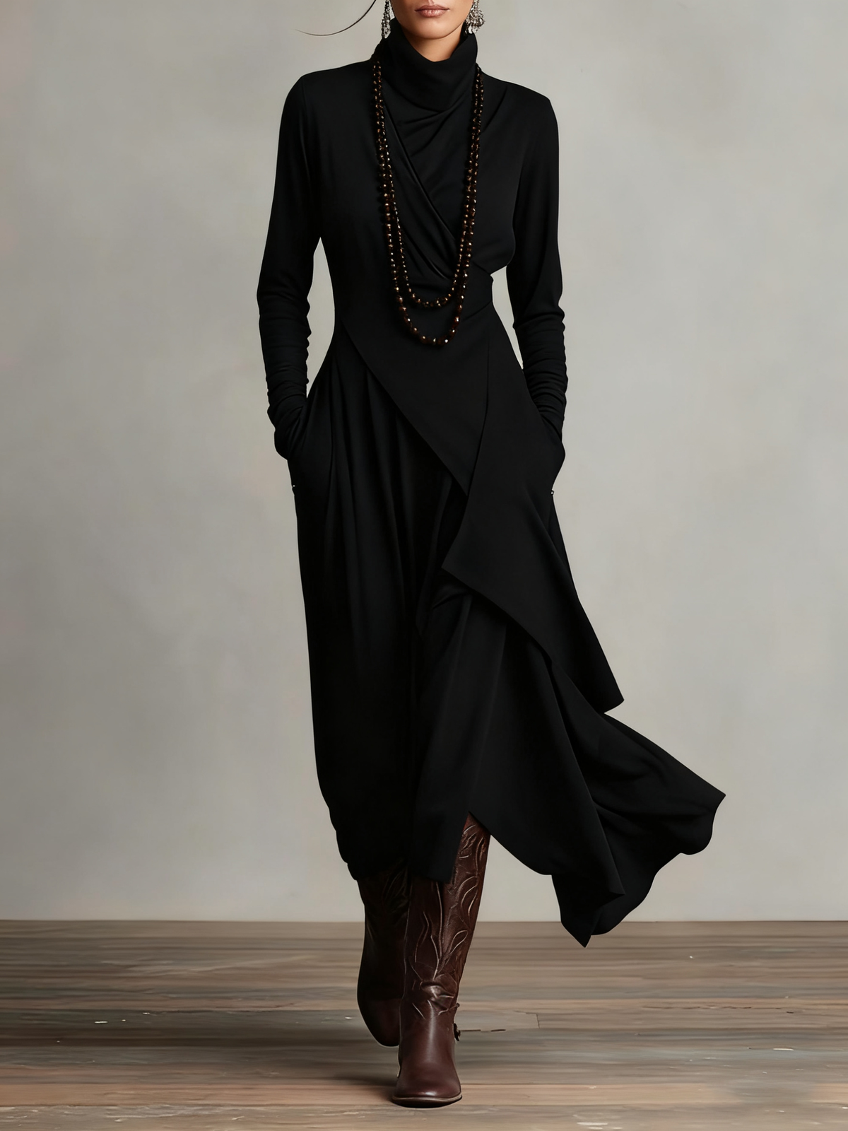 Irene Asymmetrical Pleated Maxi Dress - view 6