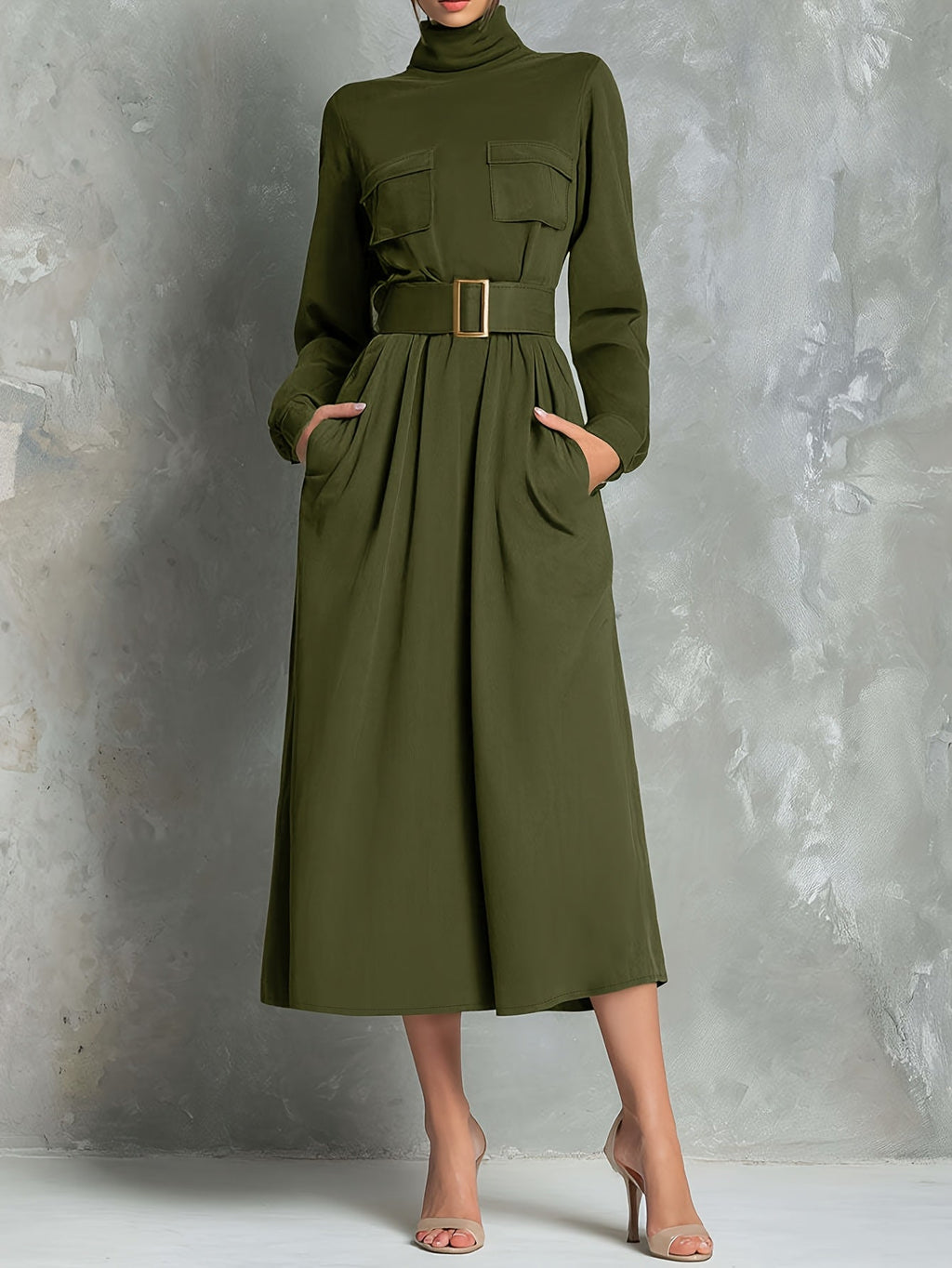 Ivey Olive Green A-Line Dress - Ciela Vere