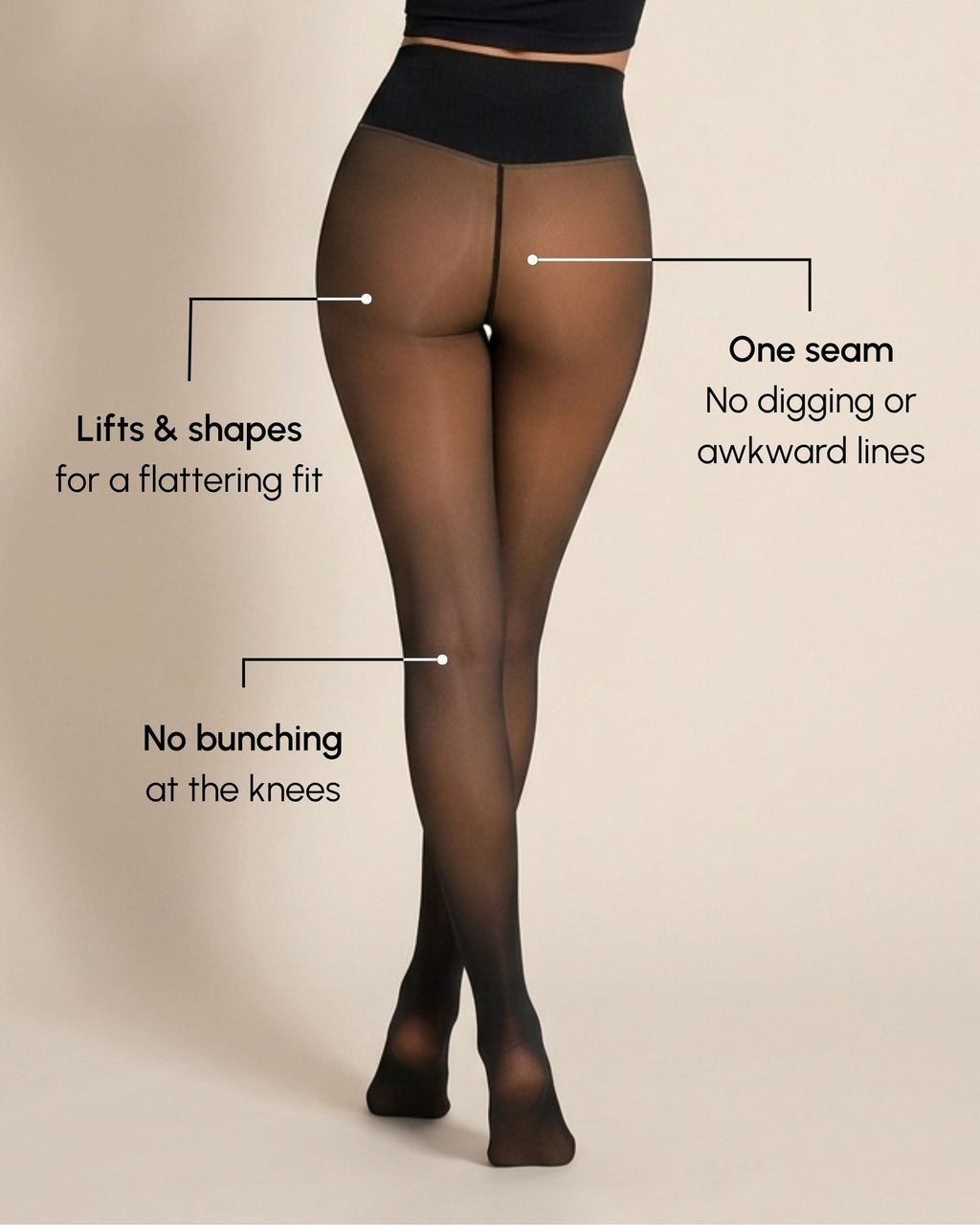 Back view showing the one-seam construction of Ciela Vere thermal tights