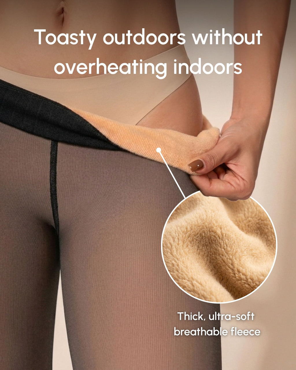 Close-up of the fleece lining inside Ciela Vere thermal tights