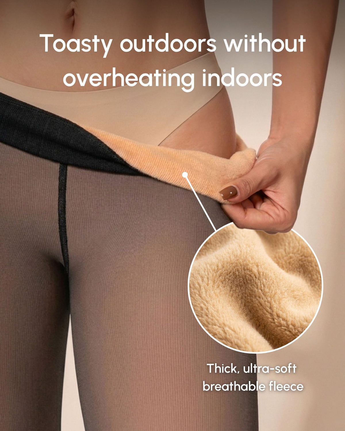 Close-up of the fleece lining inside Ciela Vere thermal tights
