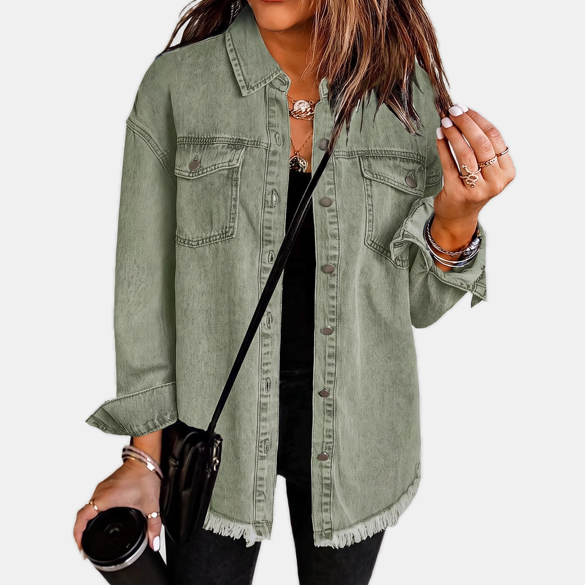 Evelisse Raw-Hem Denim Shacket - image 1