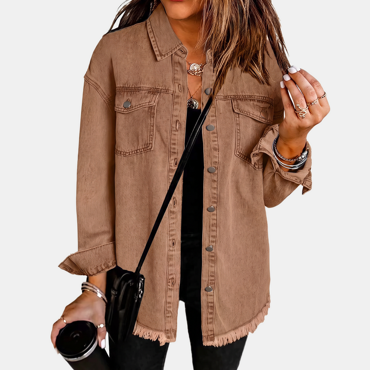 Evelisse Raw-Hem Denim Shacket - image 2