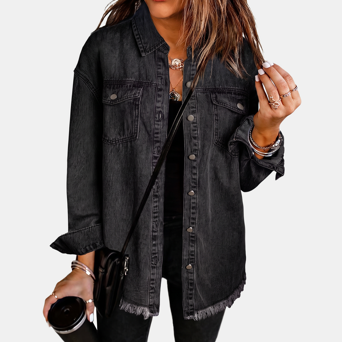 Evelisse Raw-Hem Denim Shacket - image 3