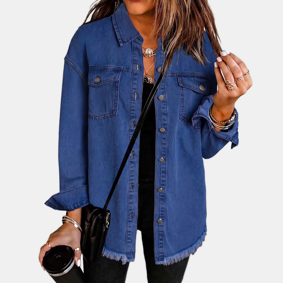 Evelisse Raw-Hem Denim Shacket - image 4