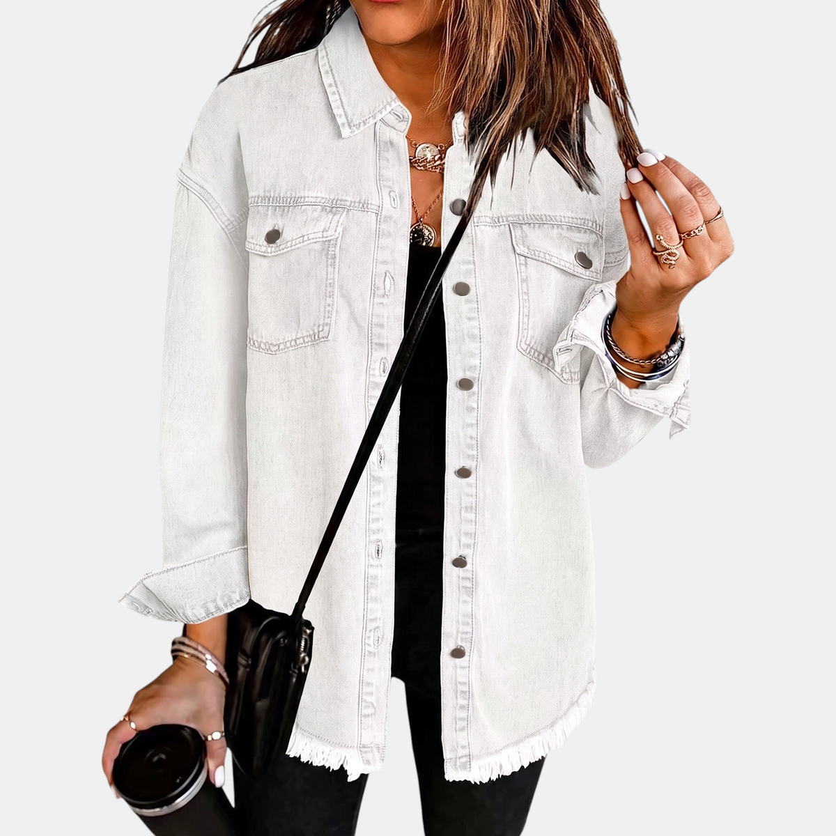 Evelisse Raw-Hem Denim Shacket - image 5