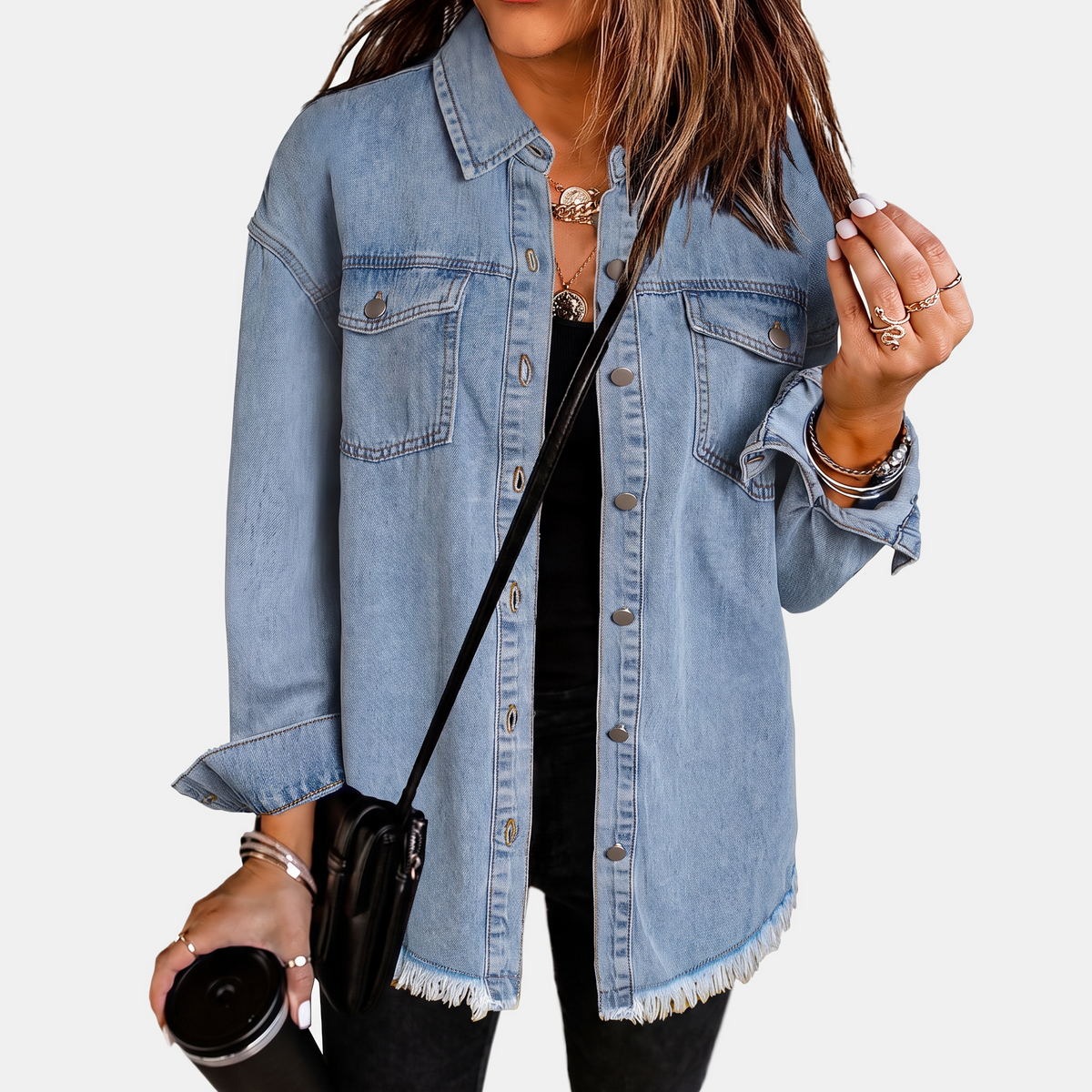 Evelisse Raw-Hem Denim Shacket - image 6