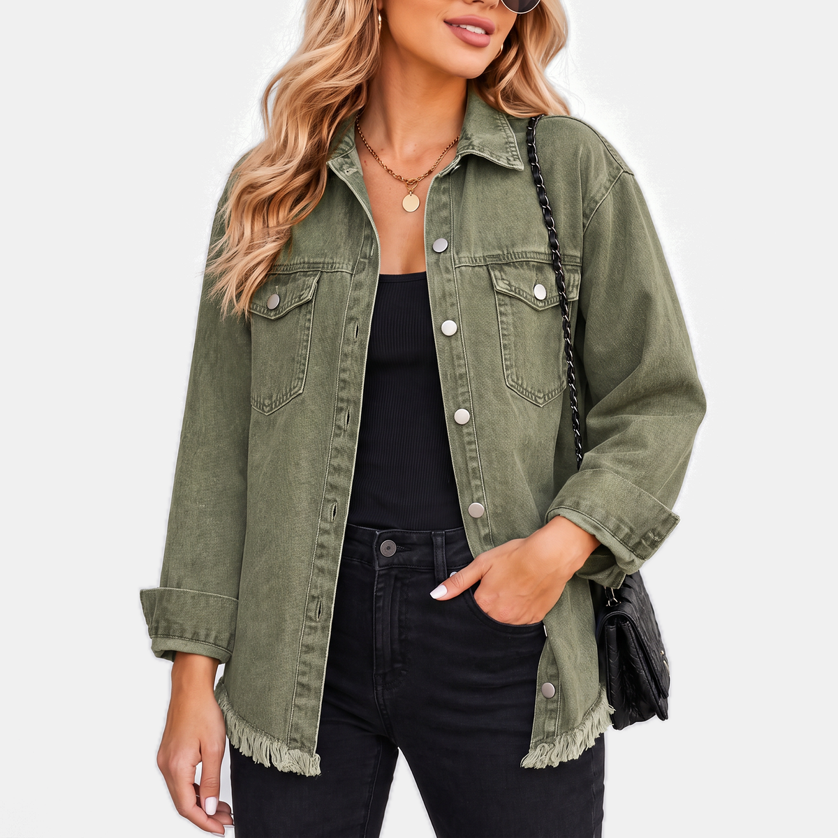 Evelisse Raw-Hem Denim Shacket - image 7