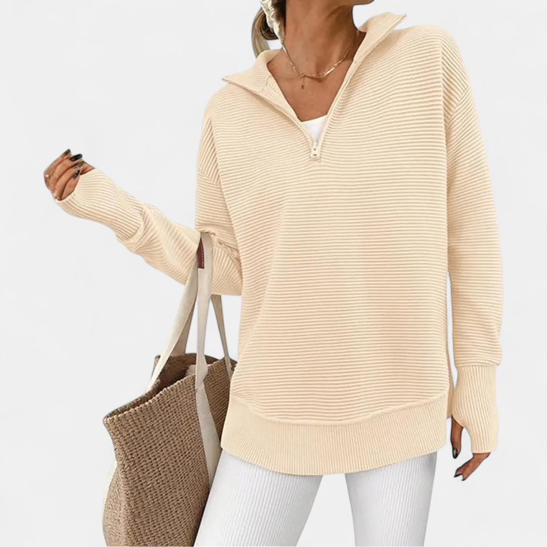 Coralie Half-Zip Ribbed Knit Sweater - Apricot
