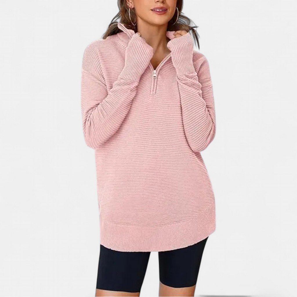 Coralie Half-Zip Ribbed Knit Sweater - Detail 1