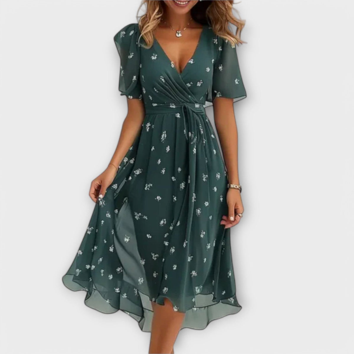 Isolde Floral V-Neck Wrap Midi Dress - Ciela Vere