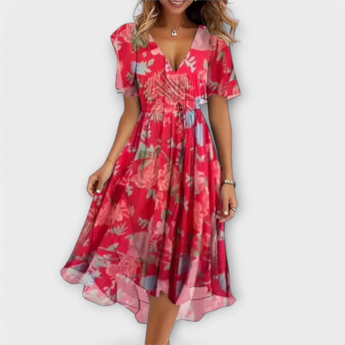 Isolde Floral V-Neck Wrap Midi Dress - view 2