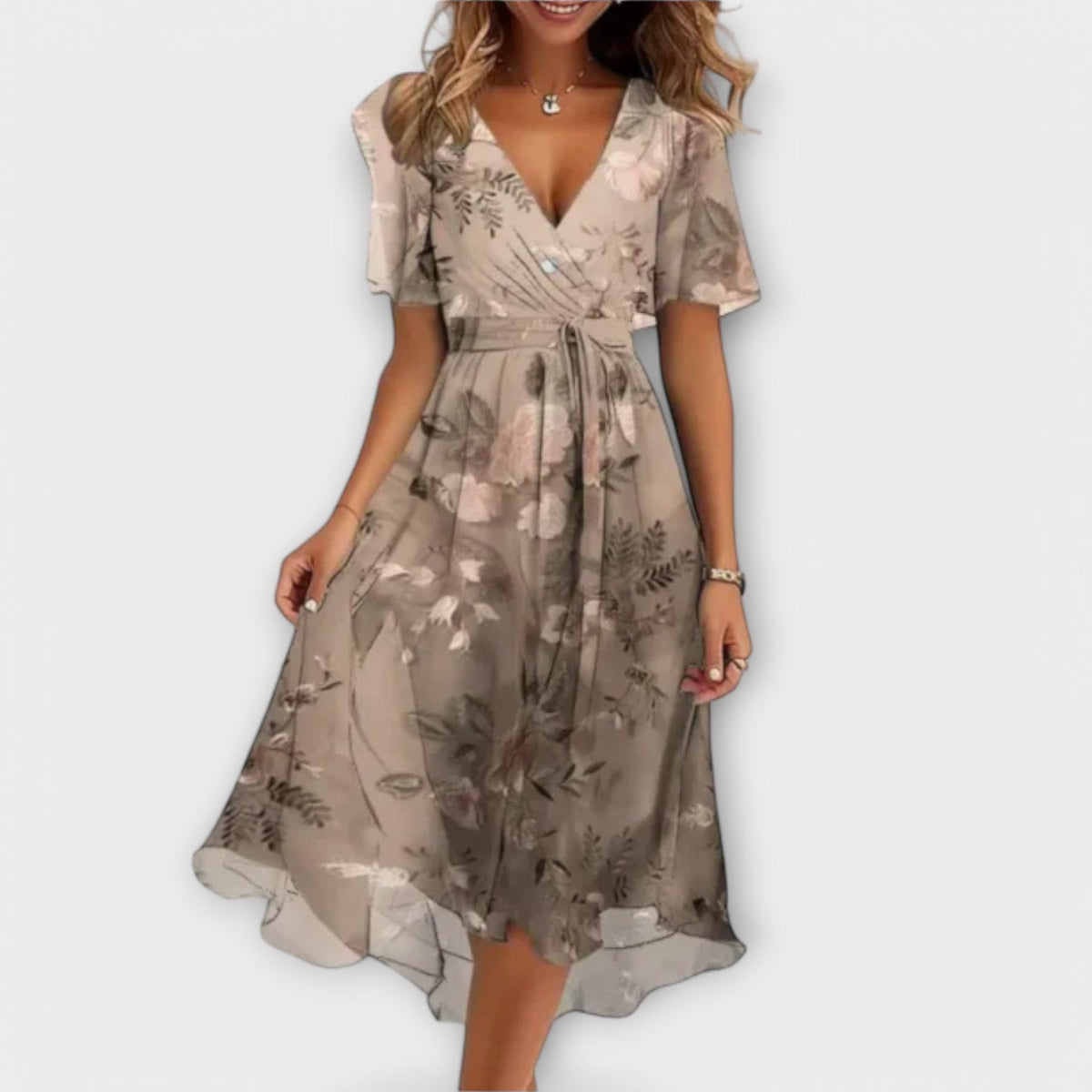Isolde Floral V-Neck Wrap Midi Dress - view 3