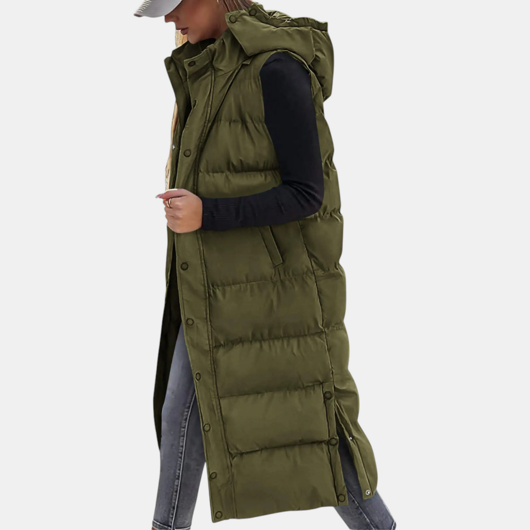 Maribel Hooded Maxi Puffer Vest - Army Green