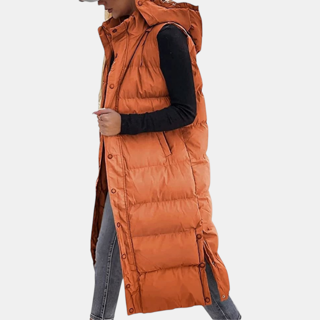 Maribel Hooded Maxi Puffer Vest - Orange
